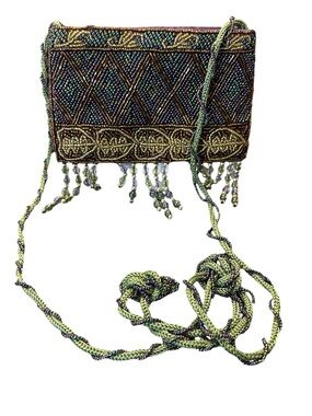 Vintage Lady Jade Designs Beaded Fringe Crossbody Bag
